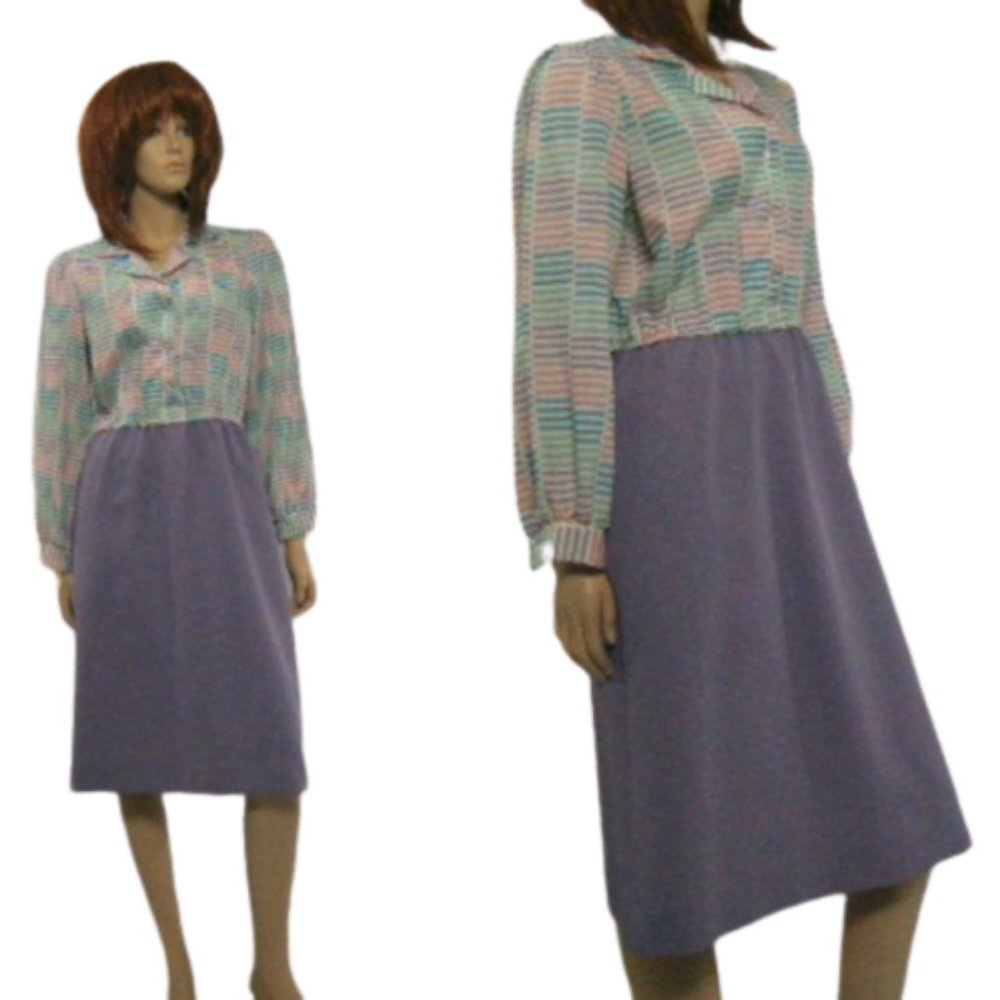 70s Pastel Color Blocks in Stripes Sears Shirtdess